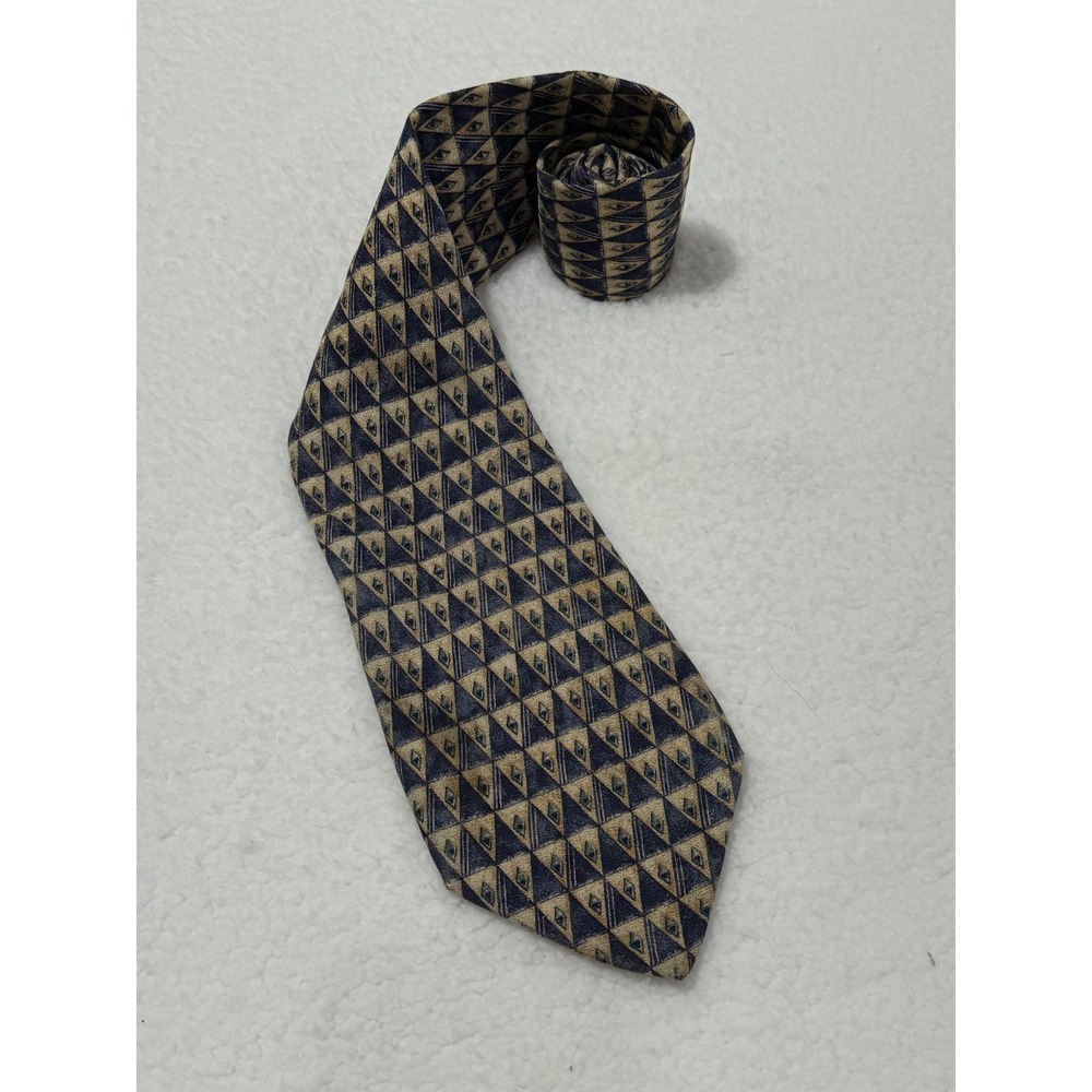 Nordstrom Men's Necktie‎ Silk Geometric Triangle Pattern Blue Beige Italy